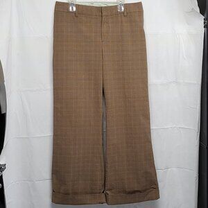 Vintage GAP Y2K Womens Pants Size 16 Stretch Wide Leg Pockets Cuffed Plaid Brown